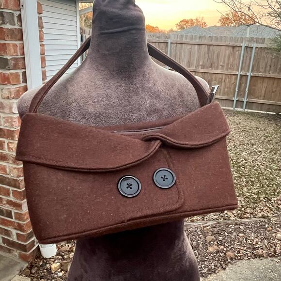 Chocolate Brown Collar Pea Coat Shirt Bag Purse - Picture 4 of 6